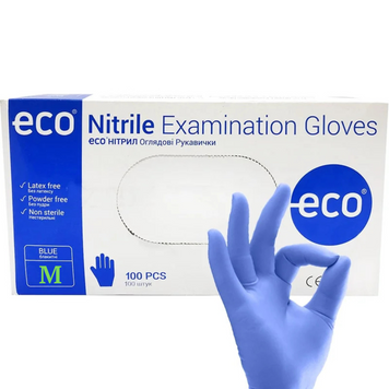 Нітрилові рукавички ECO Nitrile, сині, нестерильні, без пудри розмір M NRM фото