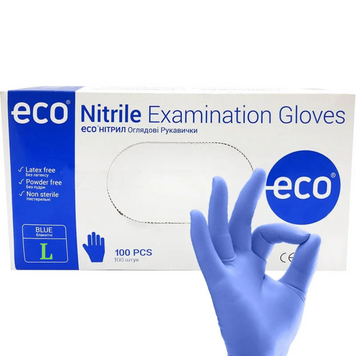 Нітрилові рукавички ECO Nitrile, сині, нестерильні, без пудри розмір L NRL фото