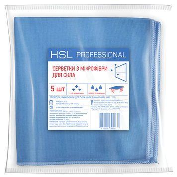 Серветки з мікрофібри для скла, блактині, 35*35 TM HSL Prof, 5 шт 1500003709 фото