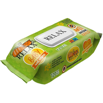 Вологі серветки ТМ RELAX Антибактеріальні з клапаном, 120шт relaxkids фото